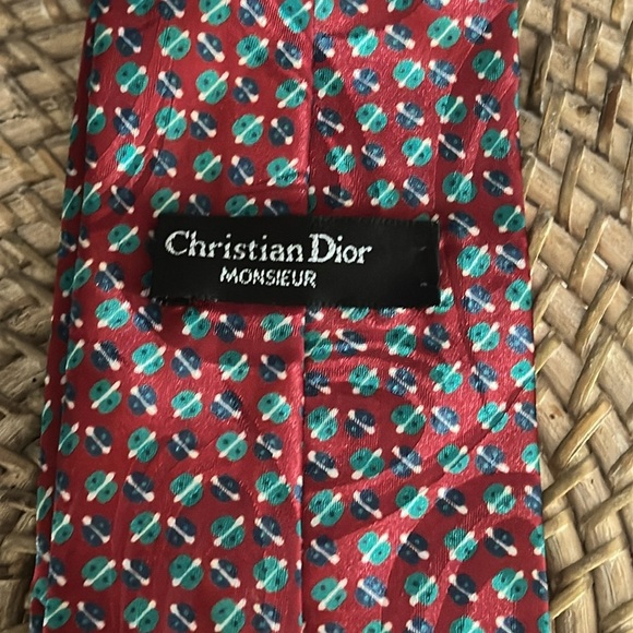 Vintage Christian Dior Monsieur Collection Red Blue & Green Polyester Tie - Picture 5 of 6